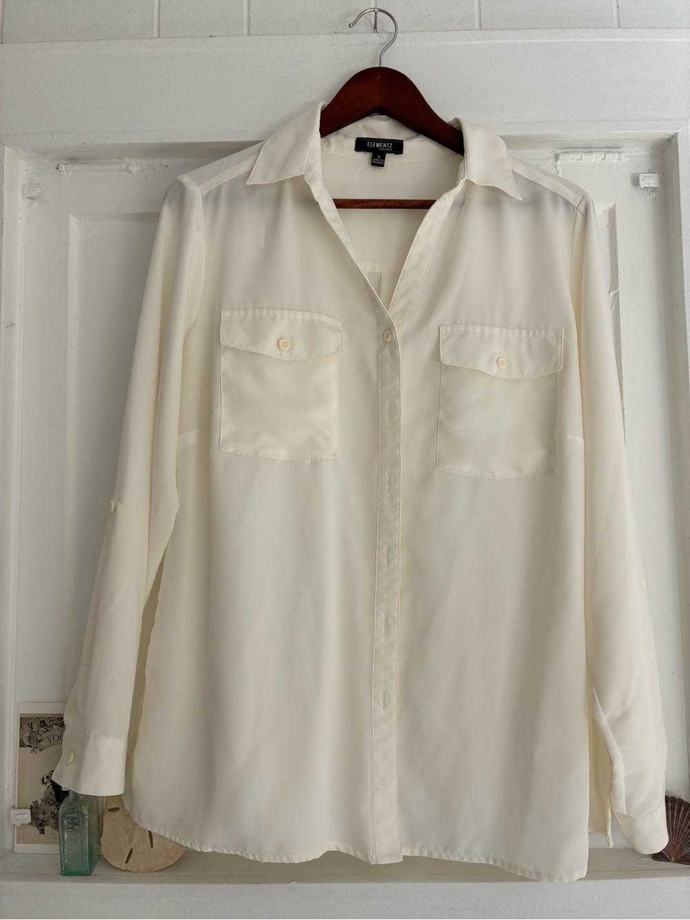 Elementz Woman 1X Ivory Button-Front Dress Shirt - long sleeve - full length